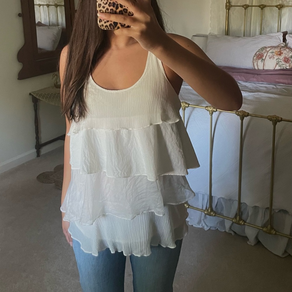 Madison Marcus Silk Ruffle Tank Top